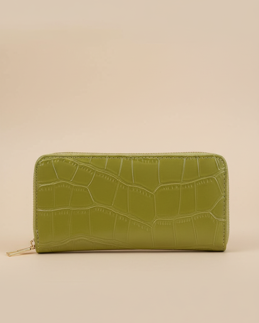 portefeuille femme ecaille crocodile croci vert fond uni