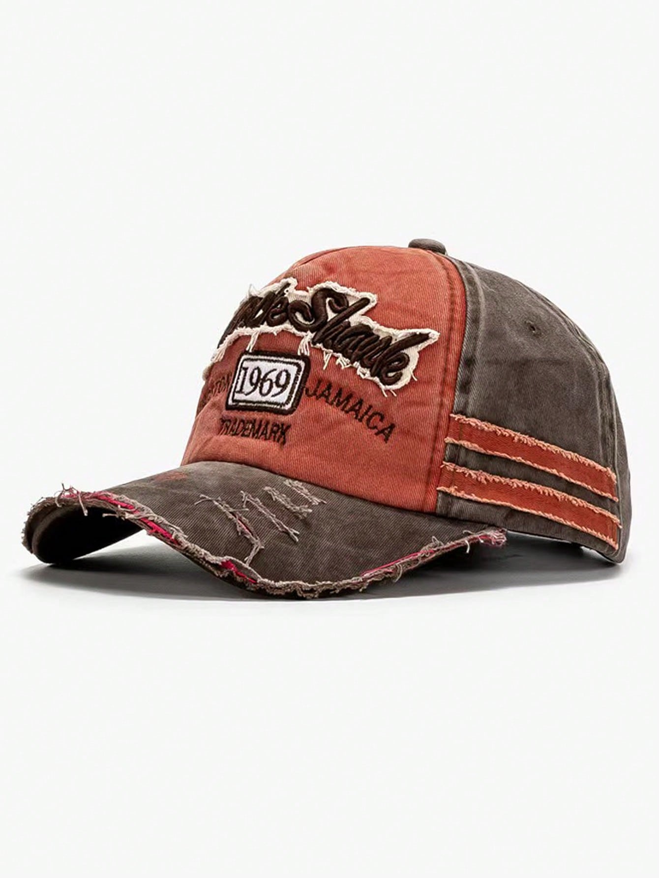 Casquette vintage brodee et efilochee 1969 orange marron