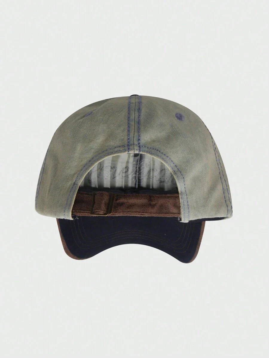 Casquette Americana Denim brodee et style effilochee bleu jeans marron de derriere