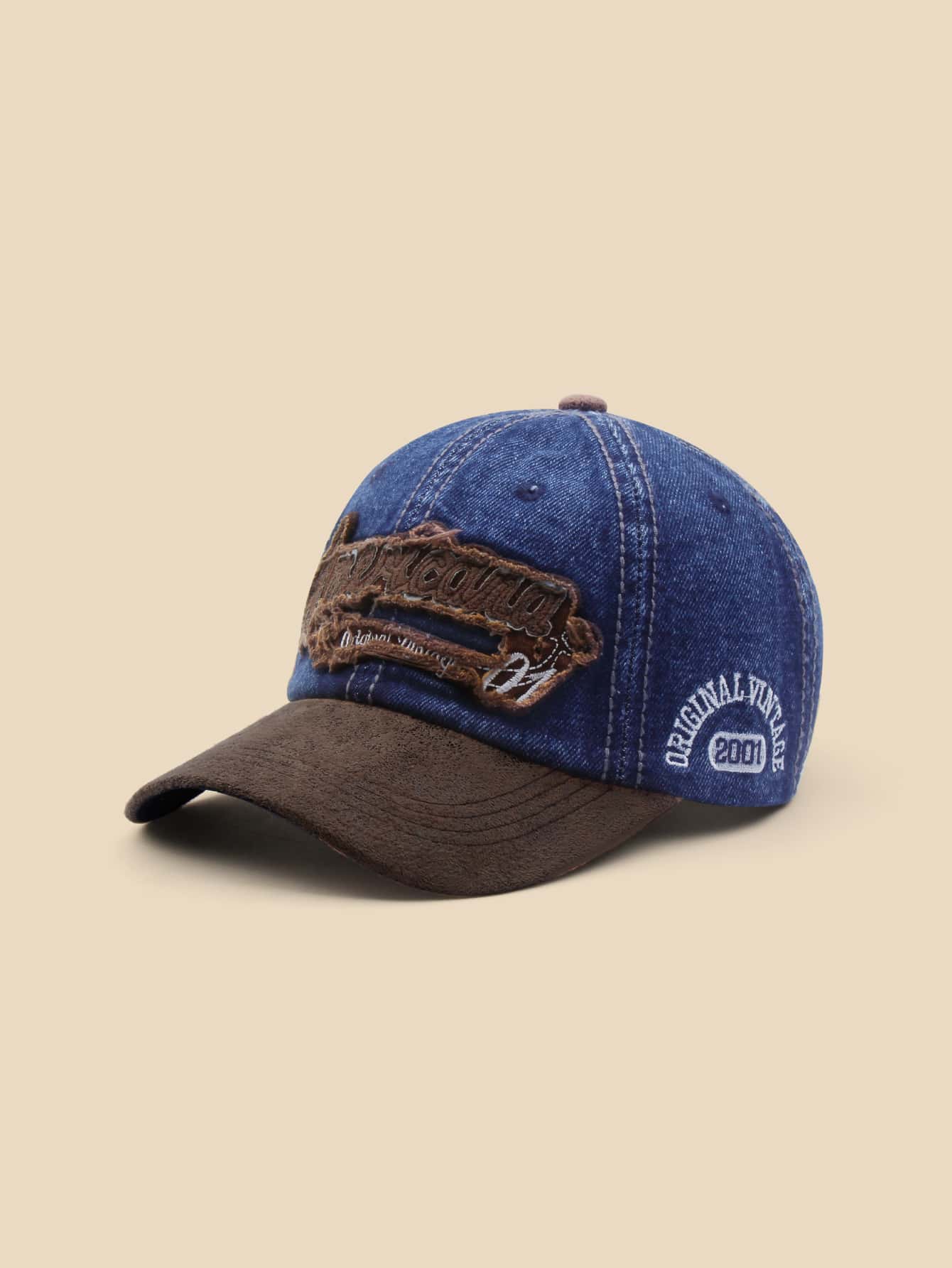 Casquette Americana Denim brodee et style effilochee bleu marine marron
