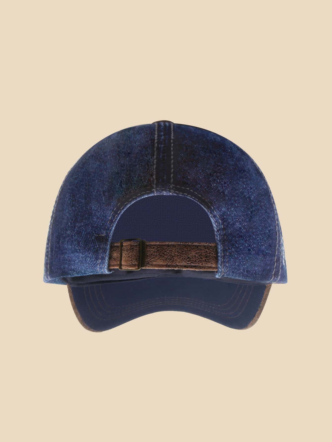 Casquette Americana Denim brodee et style effilochee bleu marine marron de derriere