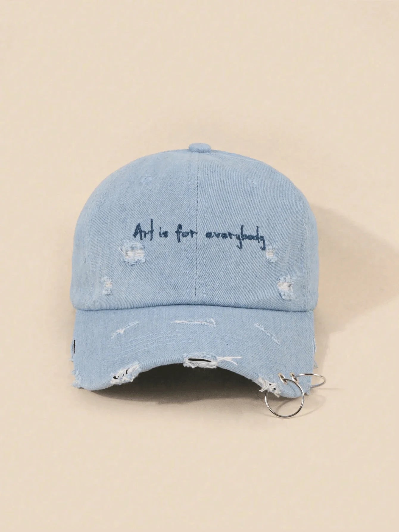 Casquette Art Is For Everybody effilochee et brodee bleu clair de face 