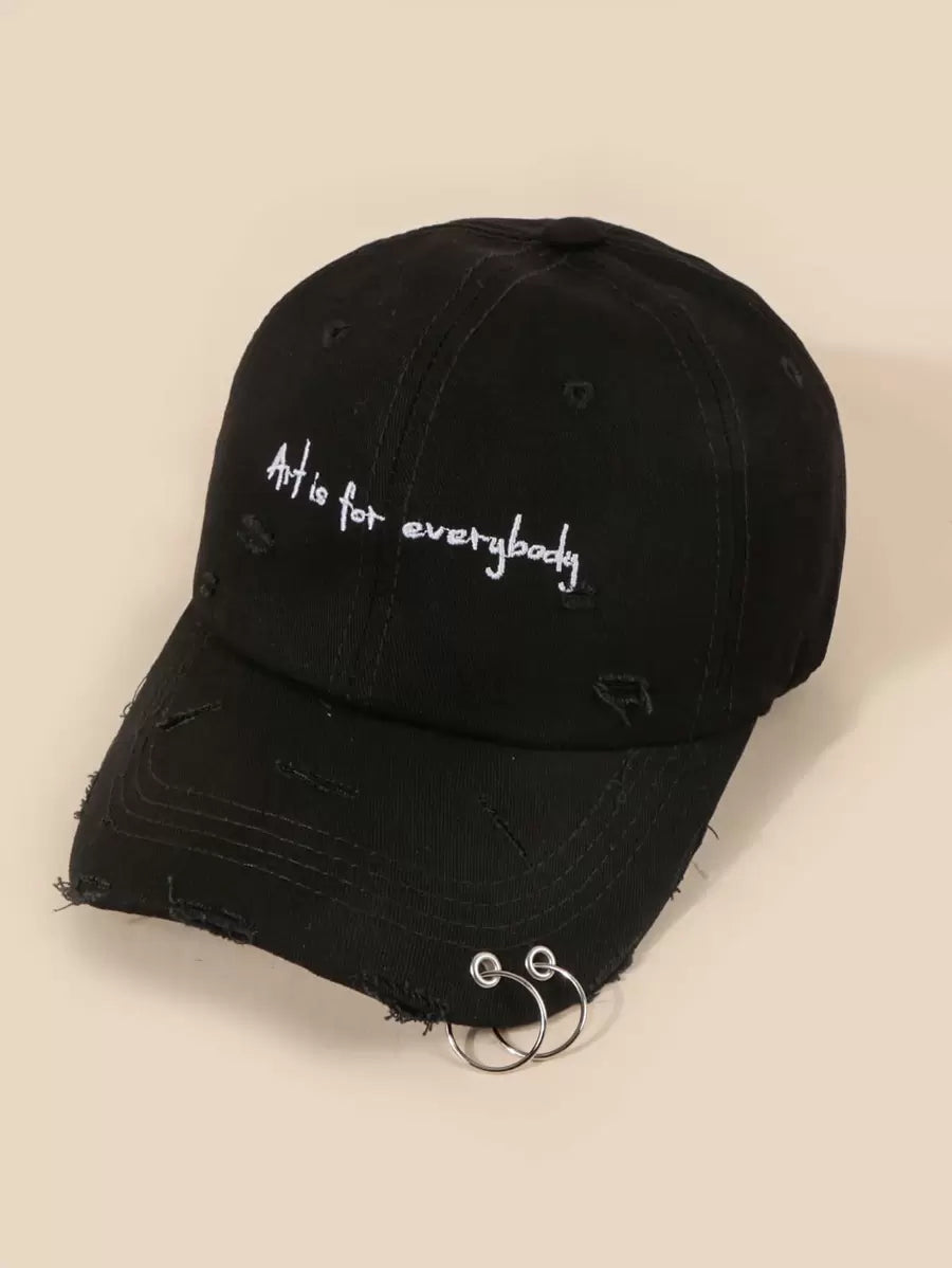 Casquette Art Is For Everybody effilochee et brodee noir de haut