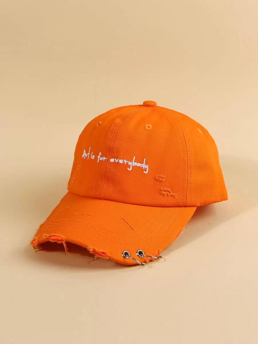Casquette Art Is For Everybody effilochee et brodee orange