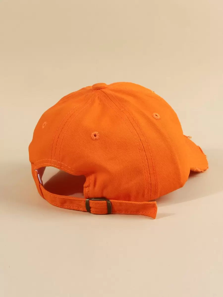 Casquette Art Is For Everybody effilochee et brodee orange de derriere