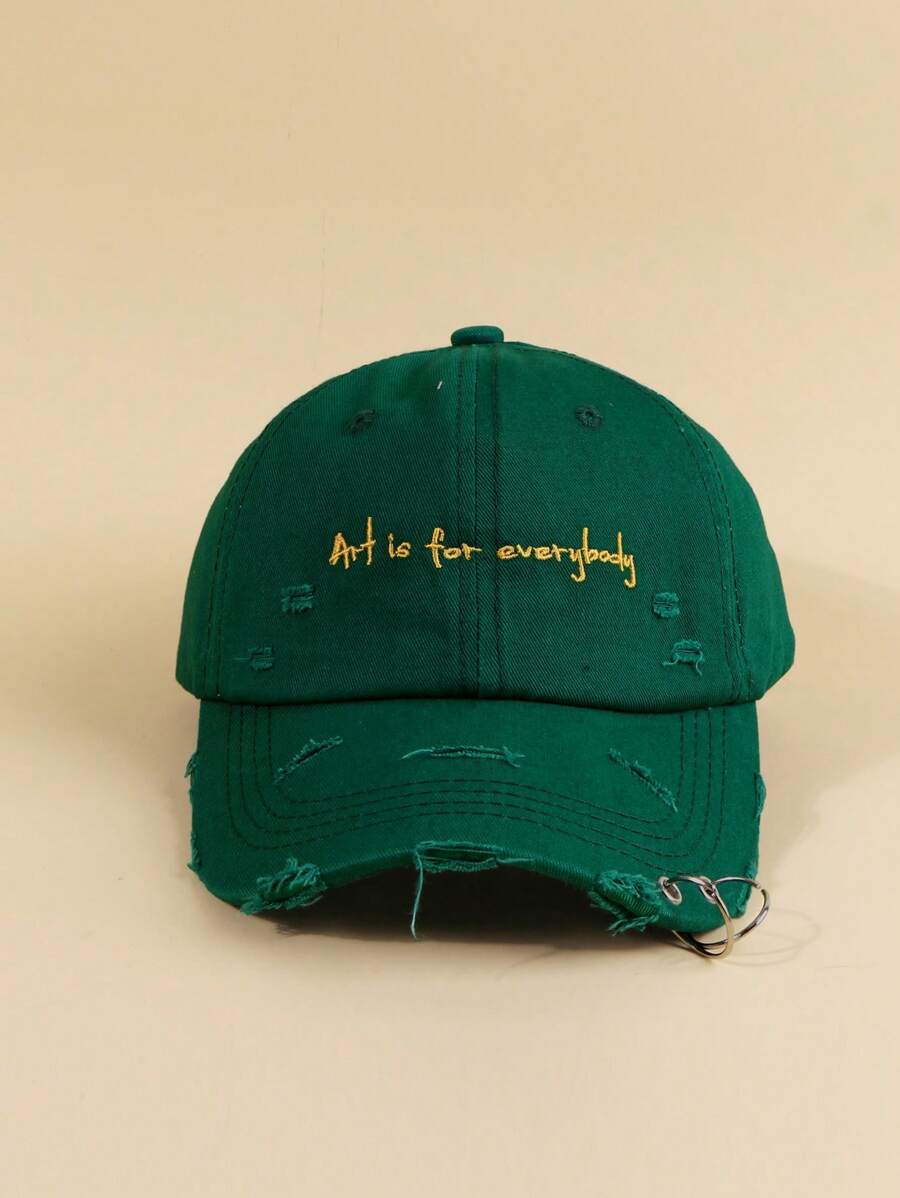 Casquette Art Is For Everybody effilochee et brodee verte de face