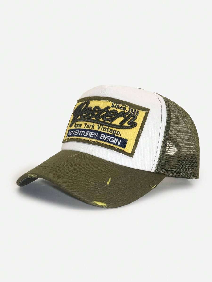 Casquette Western Vintage brodee et efilochee verte