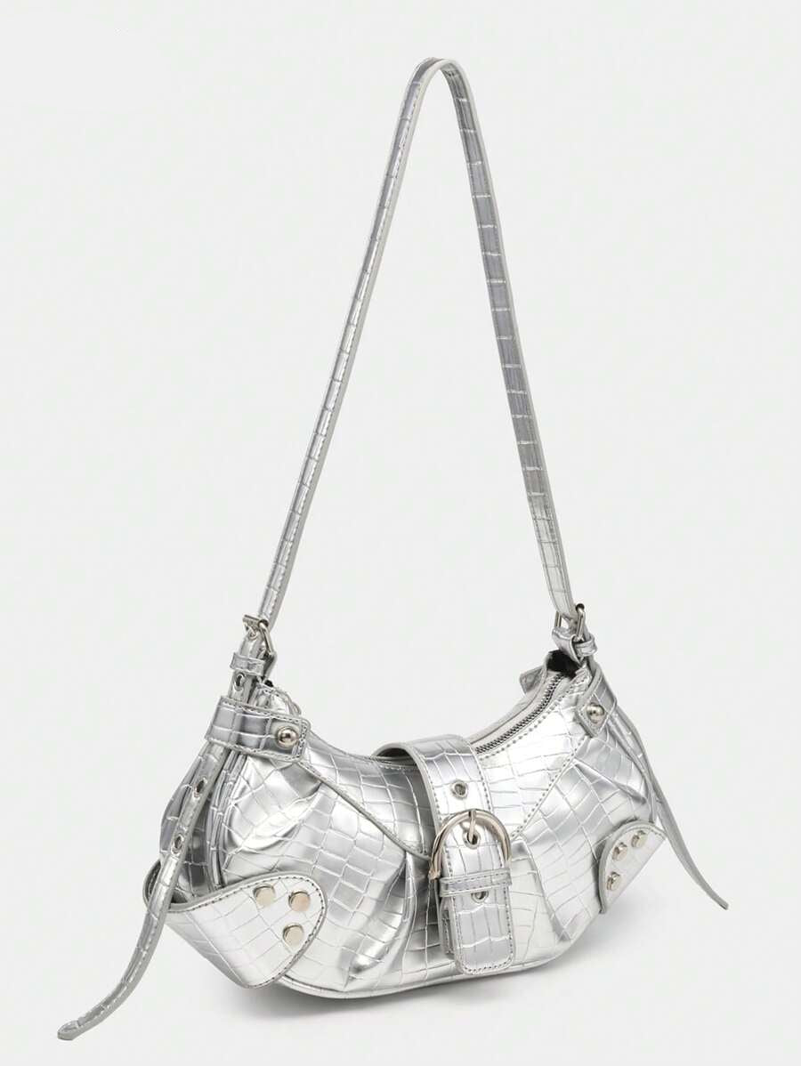 Sac en Simili Cuir a bandouliere pour femme argenté 