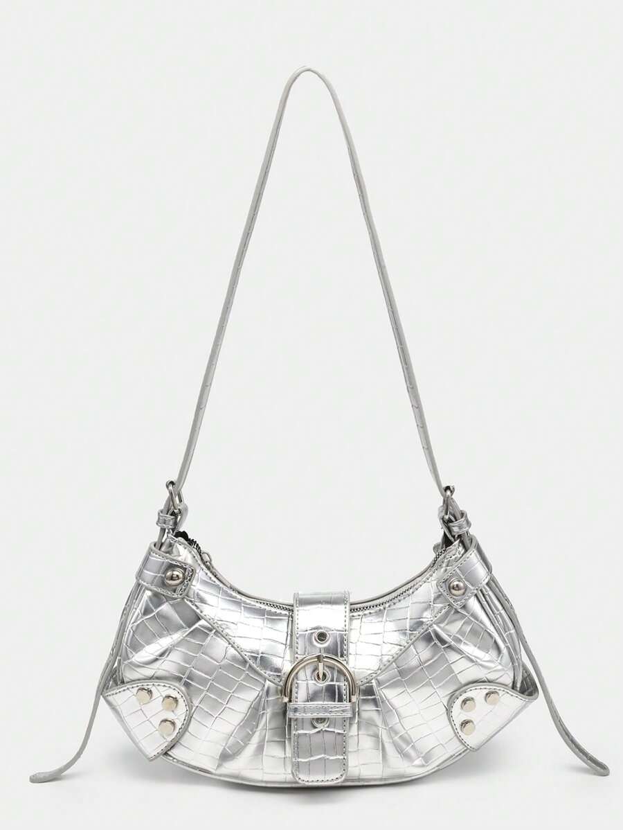 Sac en Simili Cuir a bandouliere pour femme argenté 2