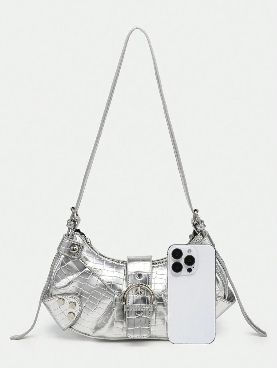 Sac en Simili Cuir a bandouliere pour femme argenté 4