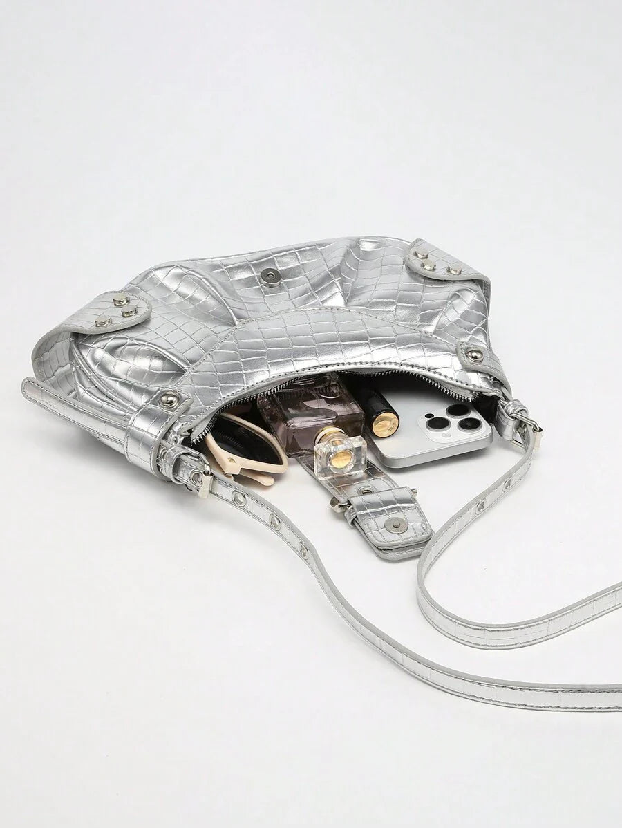 Sac en Simili Cuir a bandouliere pour femme argenté 5