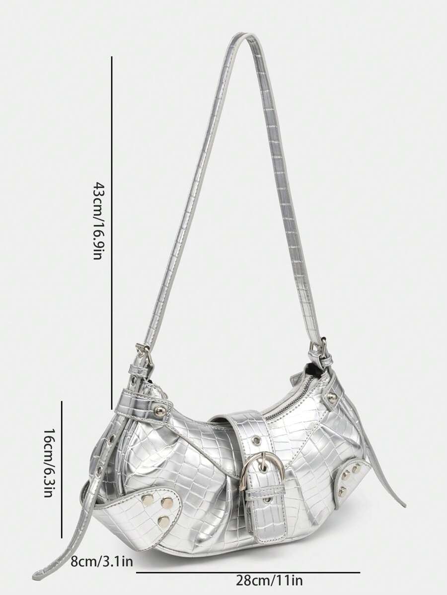 Sac en Simili Cuir a bandouliere pour femme argenté 6 dimesion