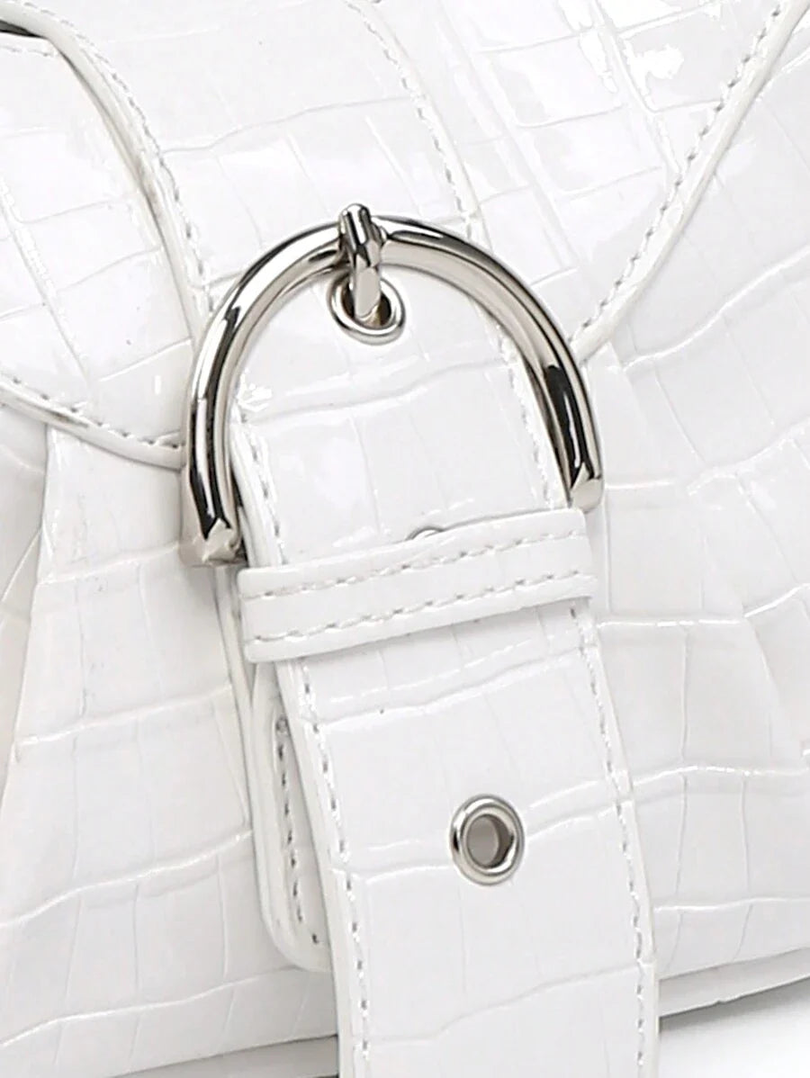 Sac en Simili Cuir a bandouliere pour femme blanc detail sangle