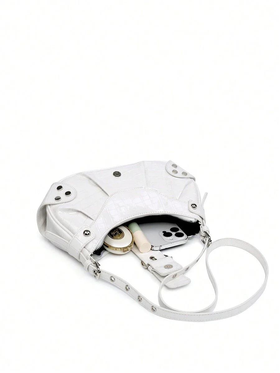 Sac en Simili Cuir a bandouliere pour femme blanc penche de cote avec affaire 