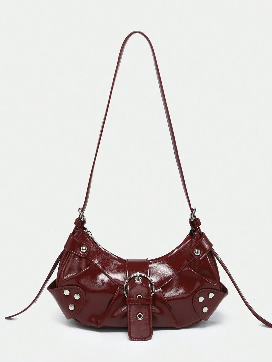Sac en Simili Cuir a bandouliere pour femme bordeau  de face