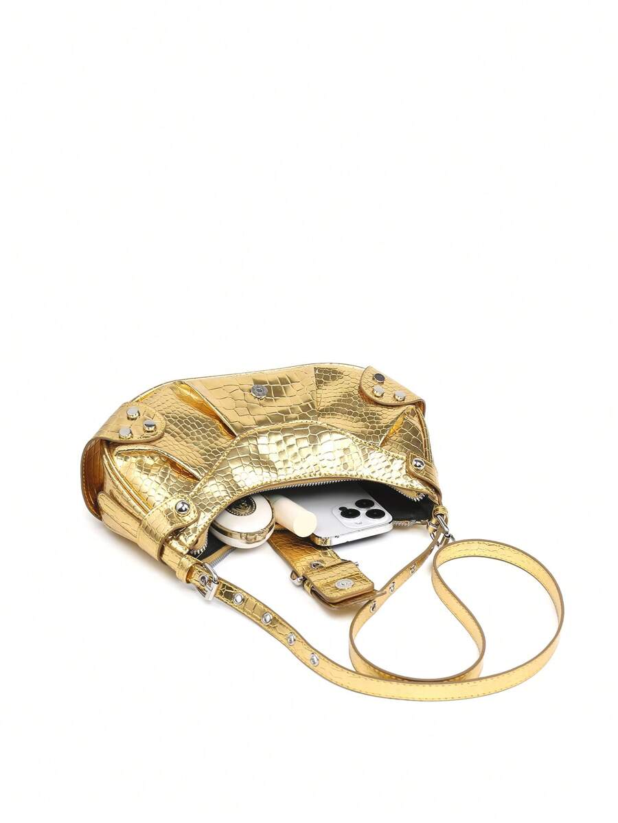 Sac en Simili Cuir a bandouliere pour femme doré renverse avec affaire 