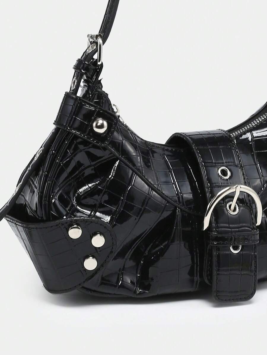 Sac en Simili Cuir a bandouliere pour femme noir brillant 2