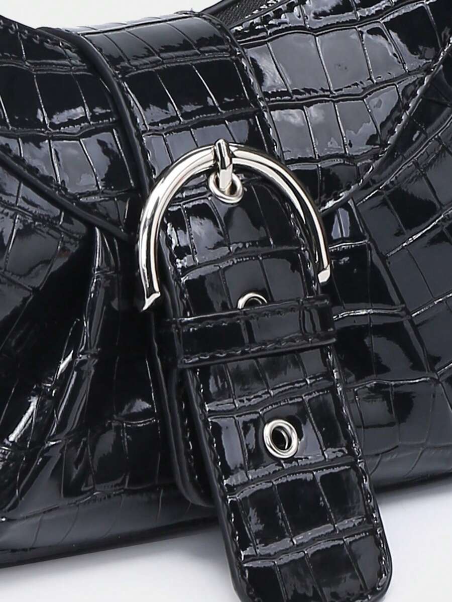 Sac en Simili Cuir a bandouliere pour femme noir brillant 4