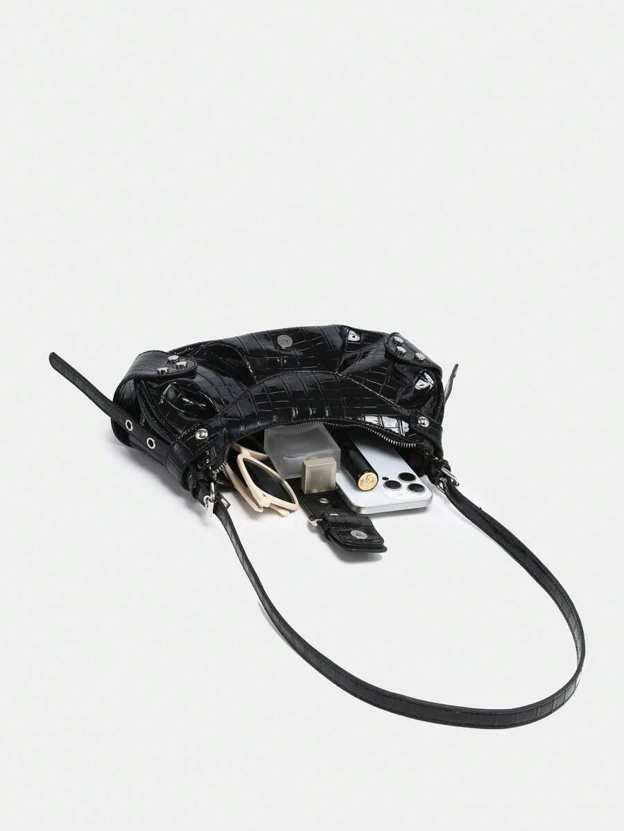 Sac en Simili Cuir a bandouliere pour femme noir brillant affaire 