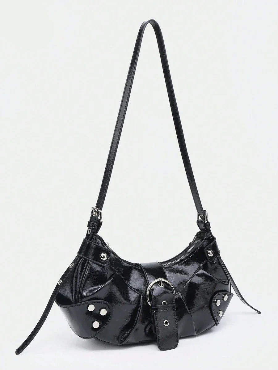Sac en Simili Cuir a bandouliere pour femme noir cuir lisse