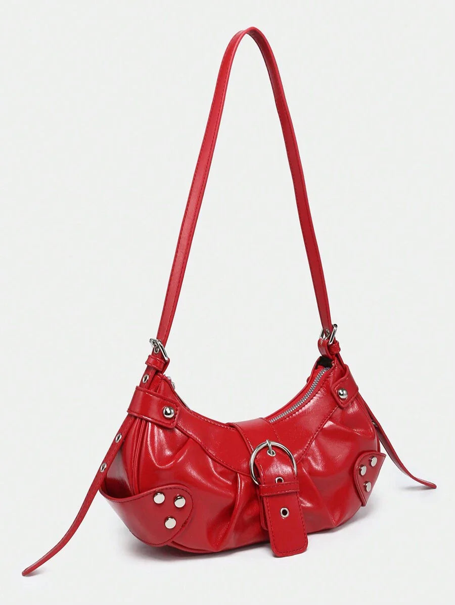 Sac en Simili Cuir a bandouliere pour femme rouge cuir lisse 