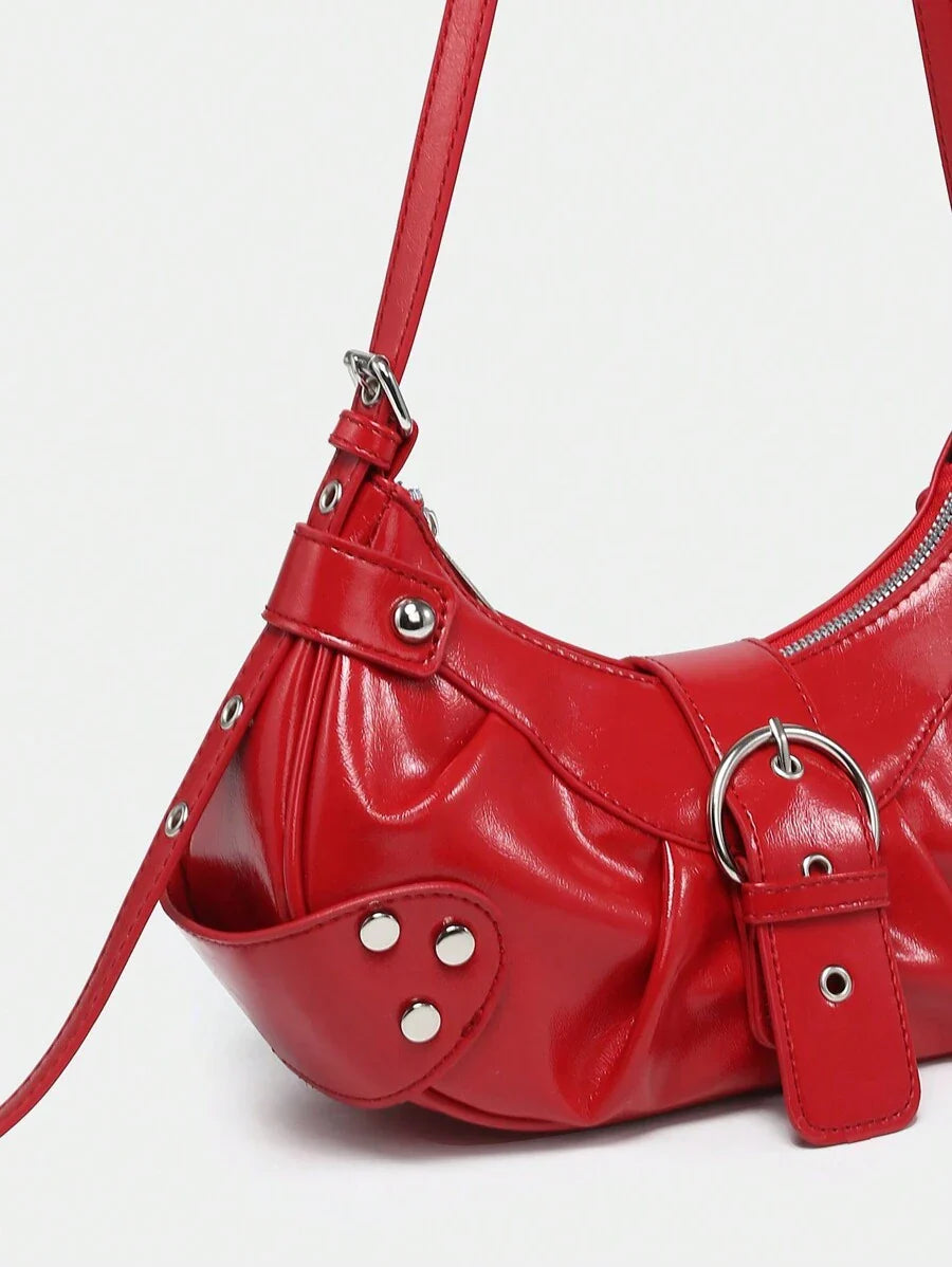 Sac en Simili Cuir a bandouliere pour femme rouge cuir lisse 2 3