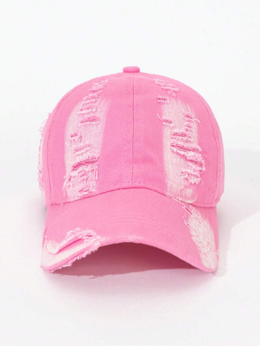 casquette delavee style efilochee rose de face