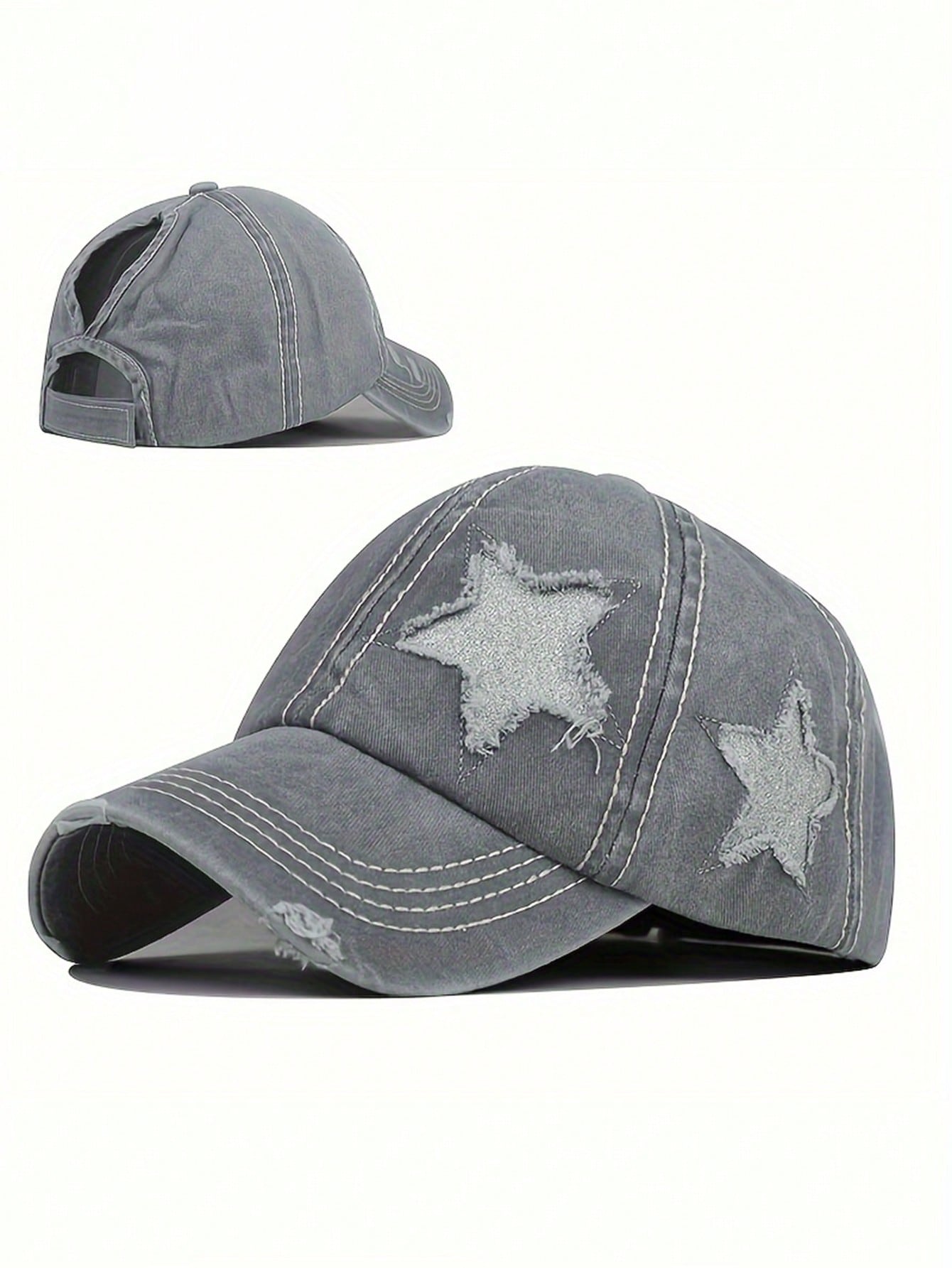 casquette femme etoile brodee effiloche grise