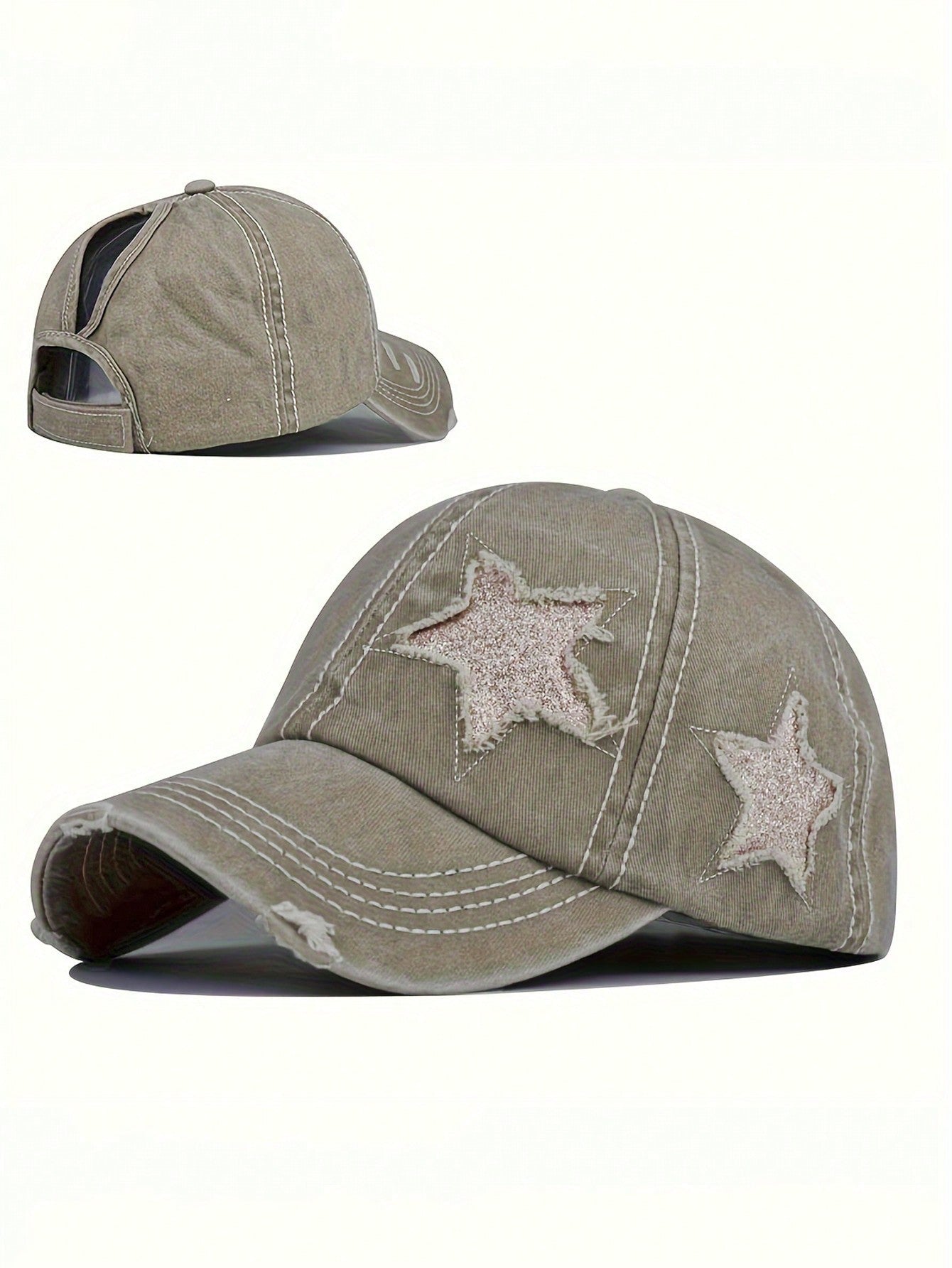 casquette femme etoile brodee effiloche kaki