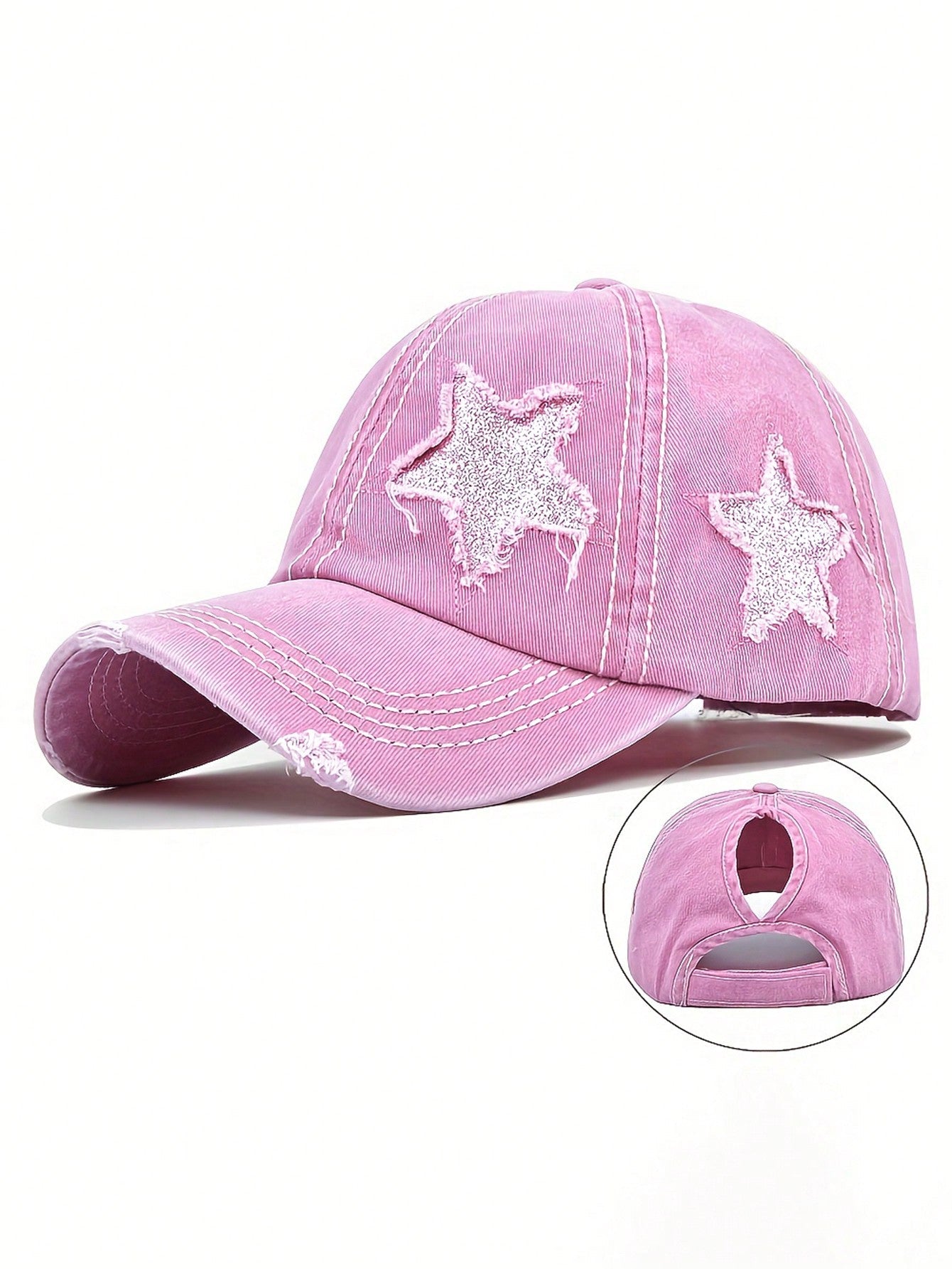 casquette femme etoile brodee effiloche rose bonbon