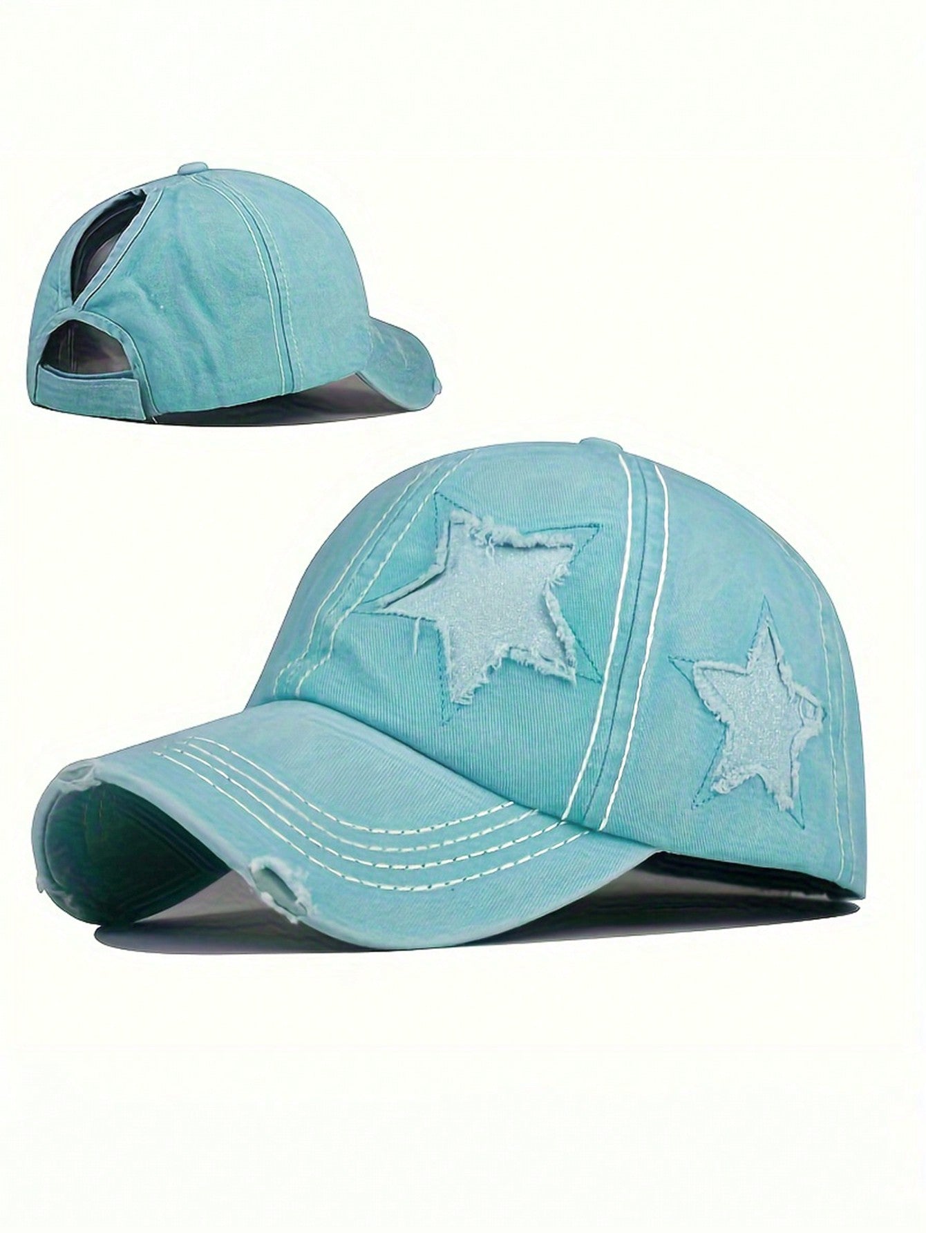 casquette femme etoile brodee effiloche vert pastel