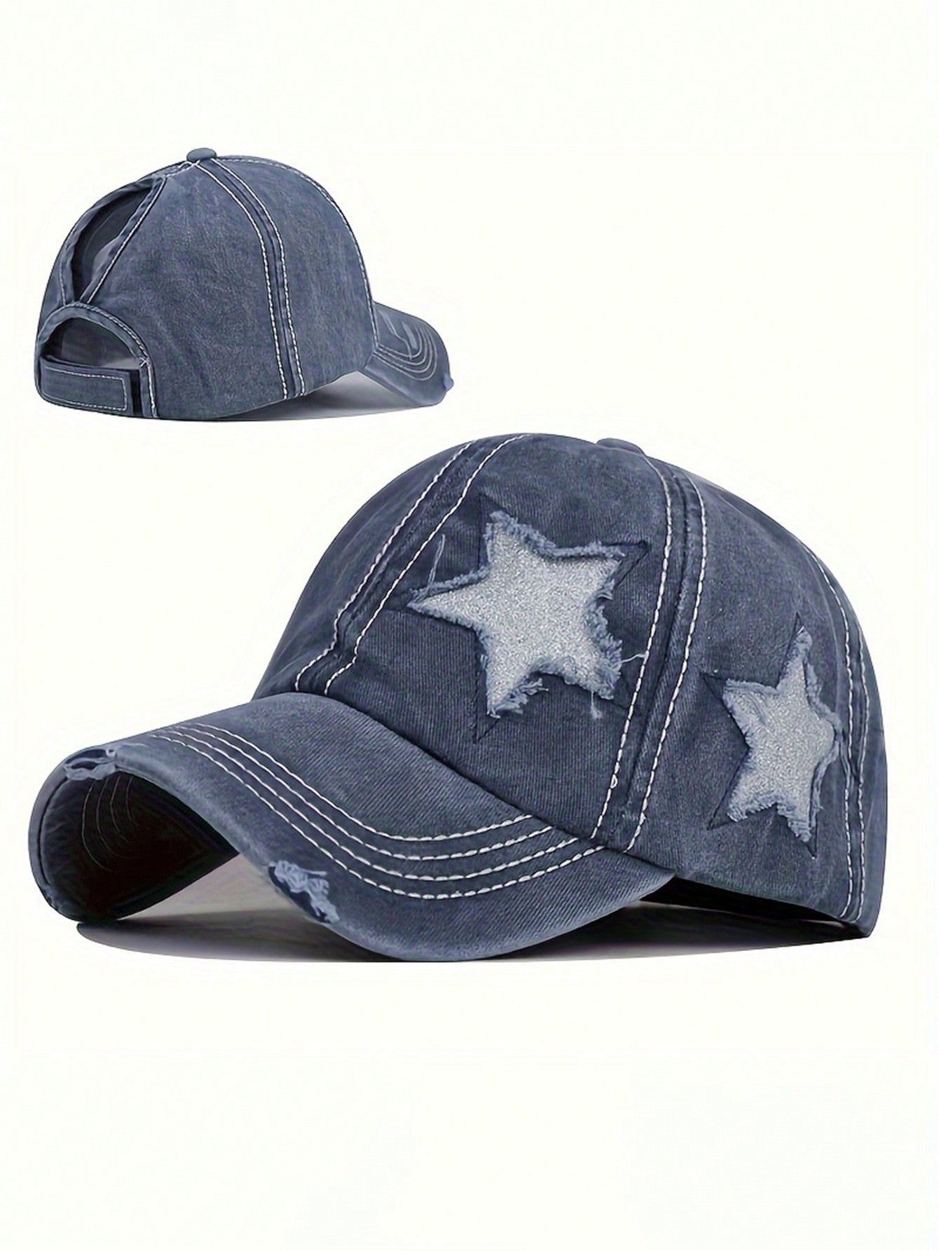casquette femme etoile brodee effilochee bleu jeans