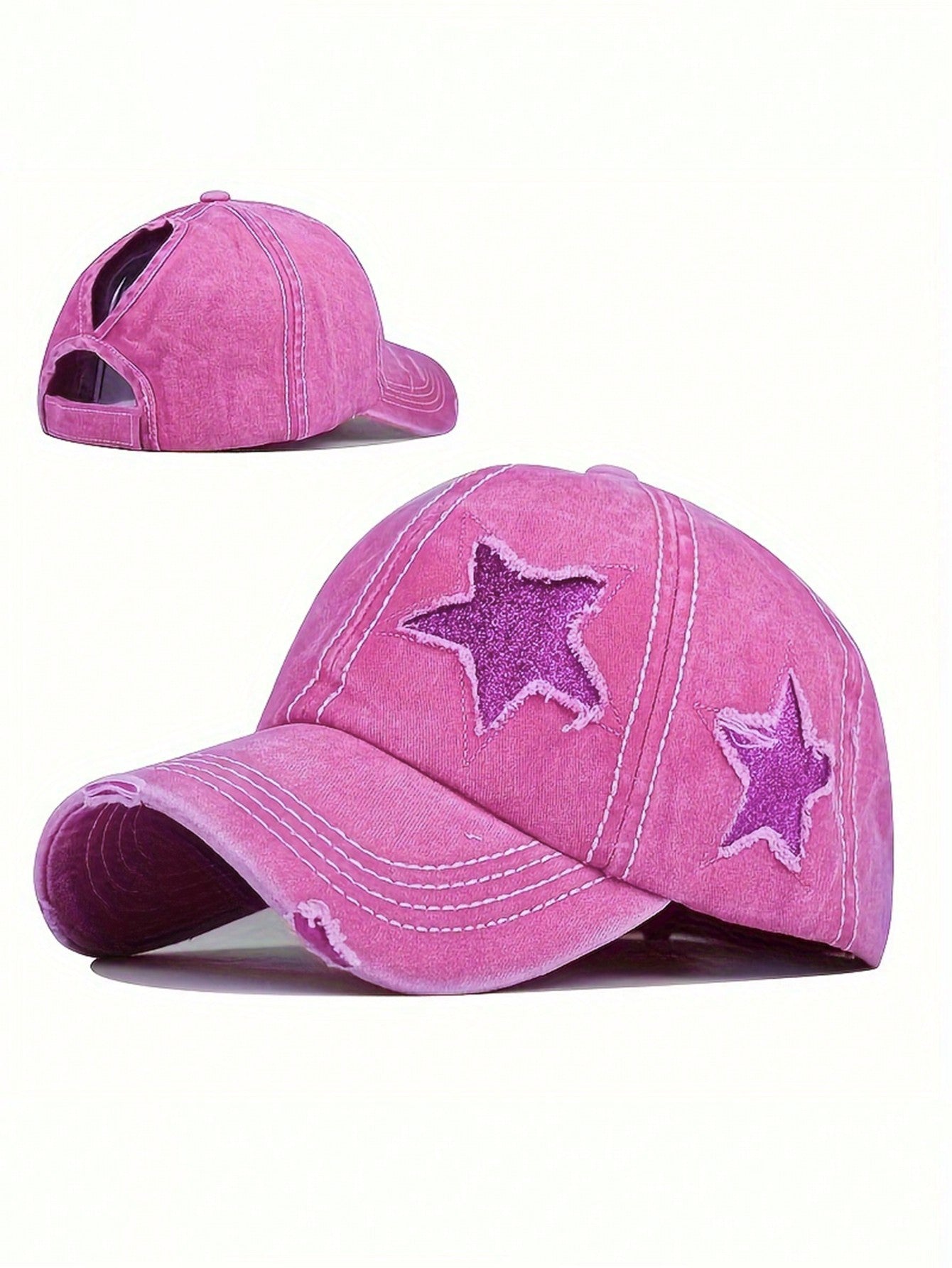 casquette femme etoile brodee effilochee rose foncee