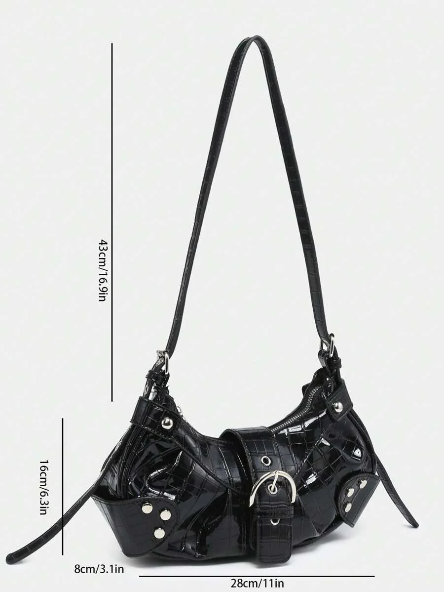 dimension Sac en Simili Cuir a bandouliere pour femme noir brillant 