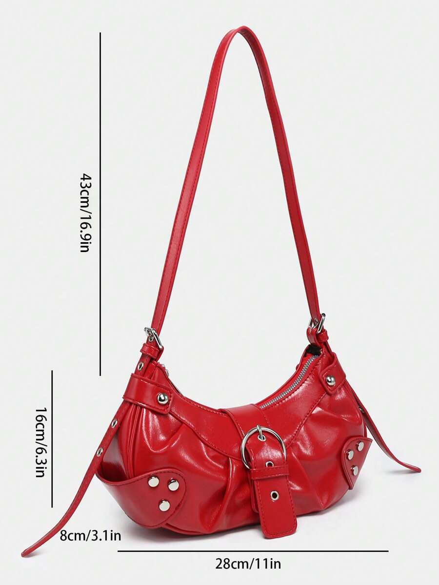 dimension Sac en Simili Cuir a bandouliere pour femme rouge cuir lisse 