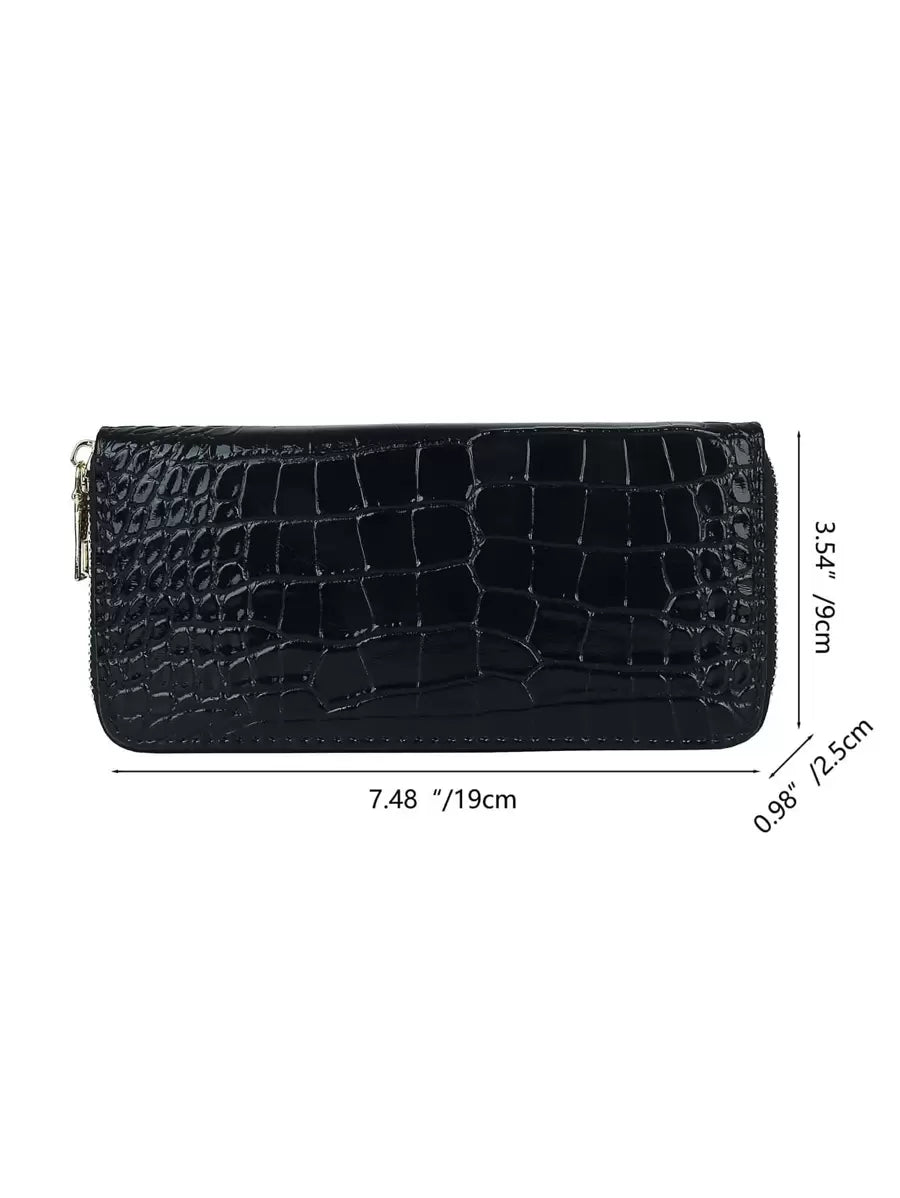 dimension portefeuille femme ecaille crocodile croci noir