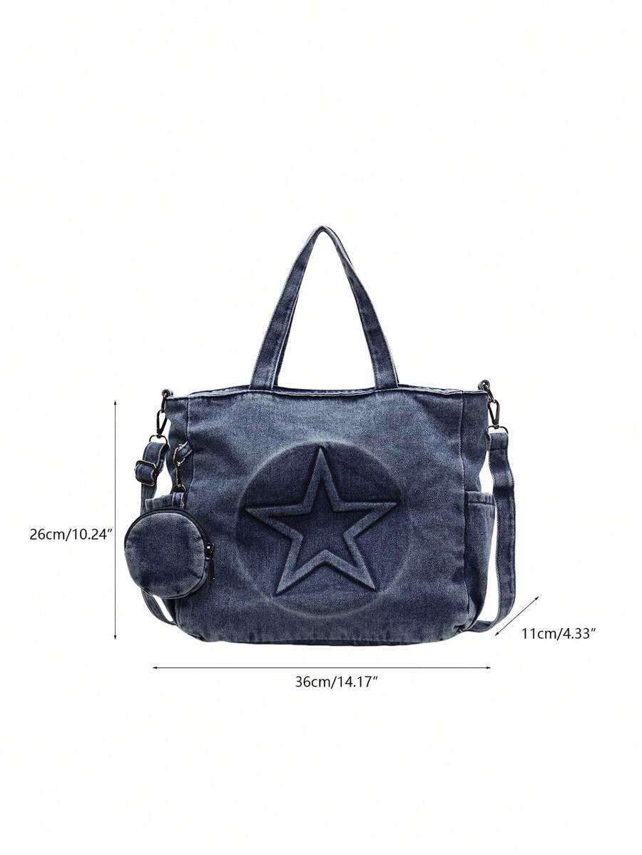 dimension sac cabas bleu en denim pour femme a double sangle 
