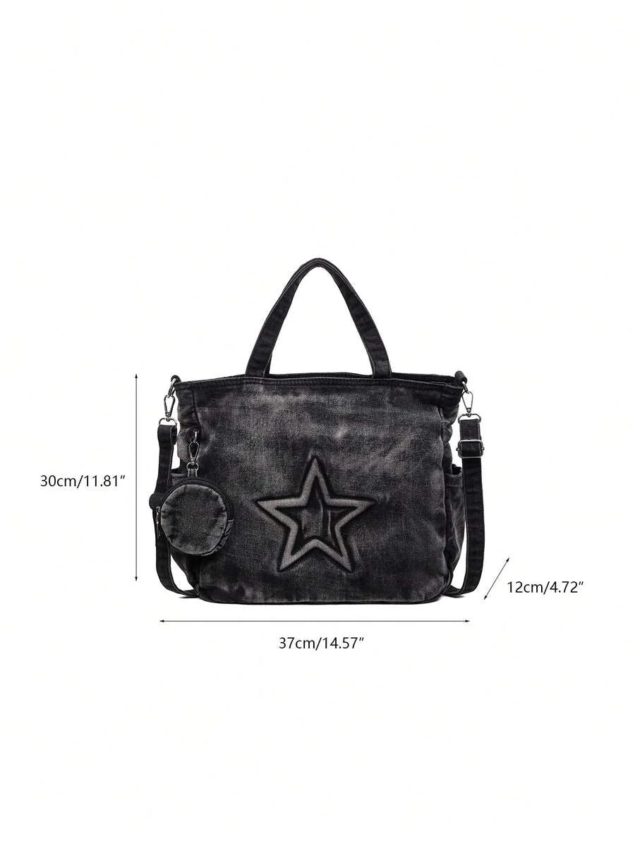 dimension sac cabas en jeans noir pour femme  