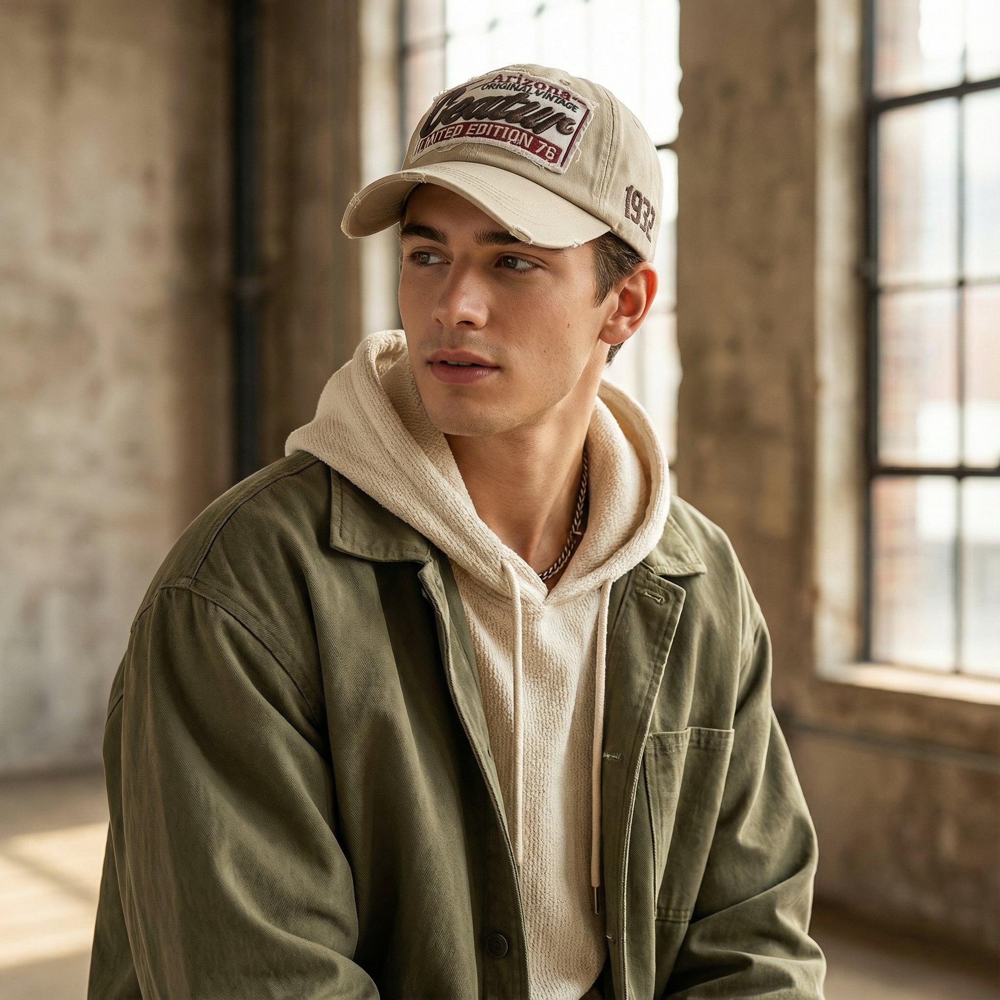 jeune porte casquette teature beige