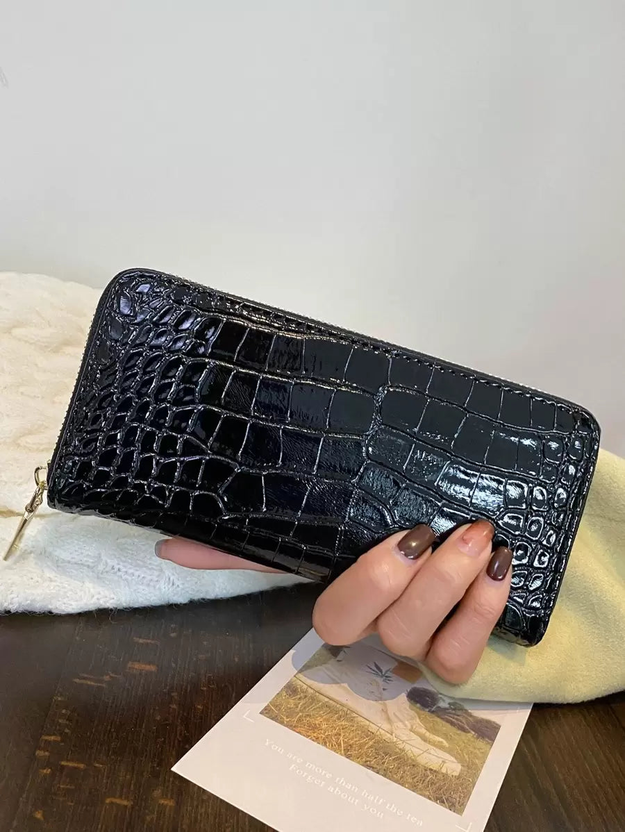 portefeuille femme ecaille crocodile croci noir 2