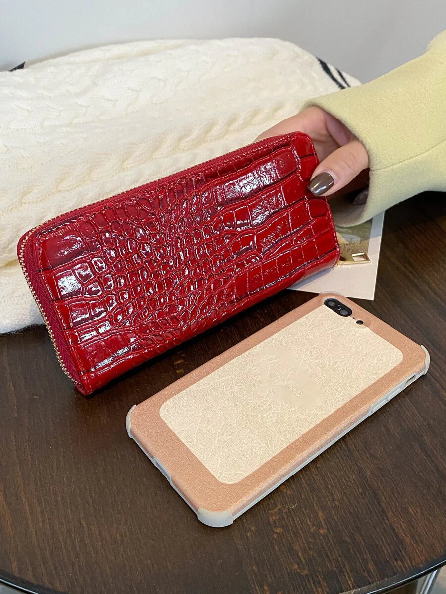 portefeuille femme ecaille crocodile croci rouge 3