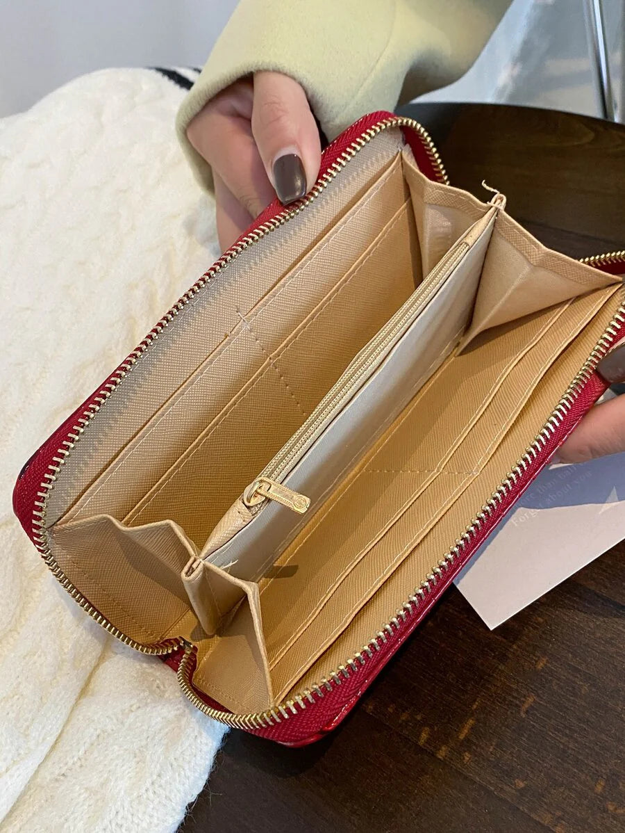 portefeuille femme ecaille crocodile croci rouge interieur poche