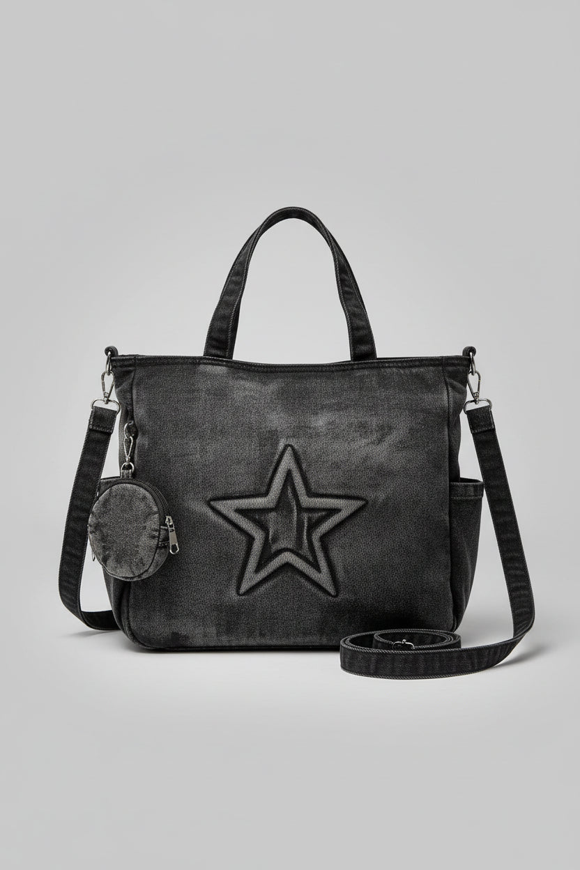 sac cabas en jeans noir pour femme