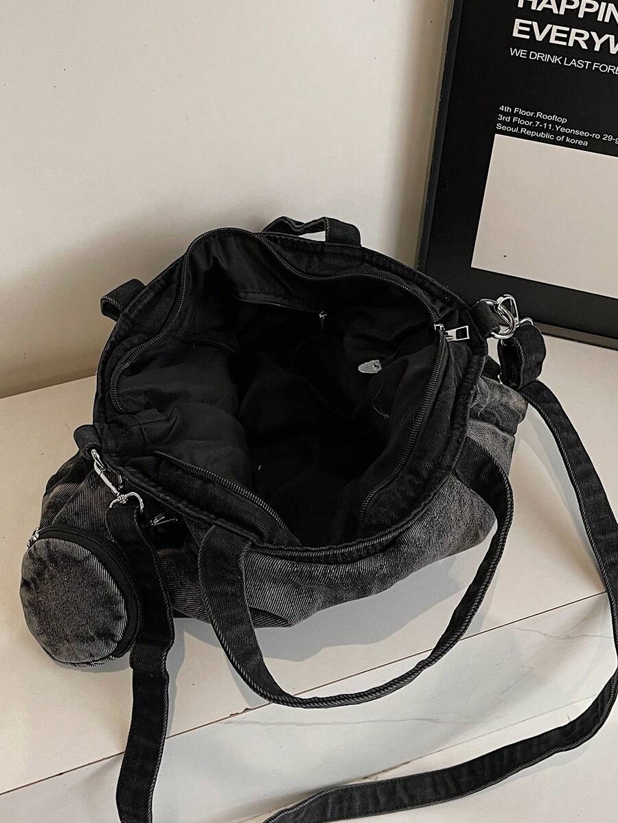 sac cabas en jeans noir pour femme interieur contenance fermeture eclair 