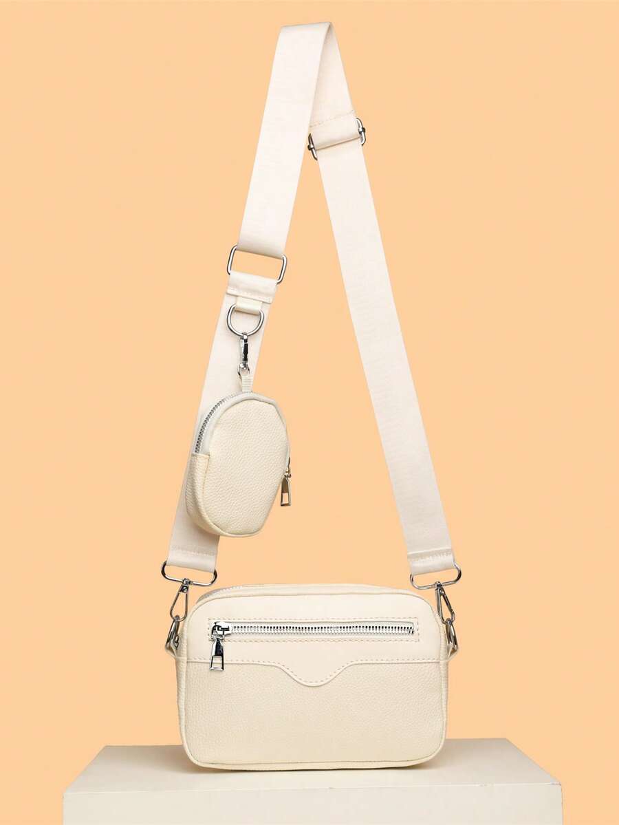 sacoche blanche uni avec mini sacoche accroche a la sangle blanche