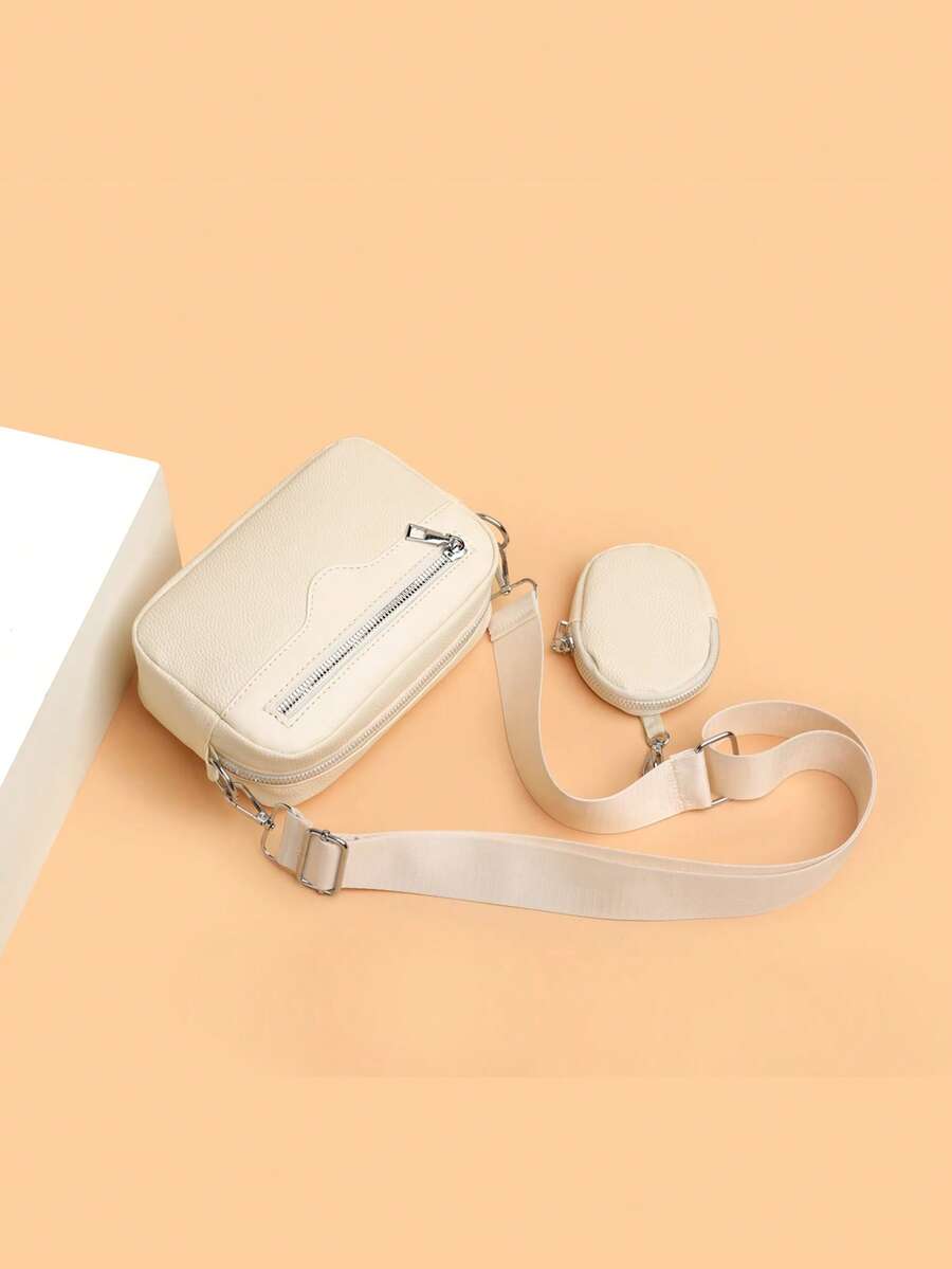 sacoche blanche uni avec mini sacoche accroche a la sangle blanche vu de dessus 