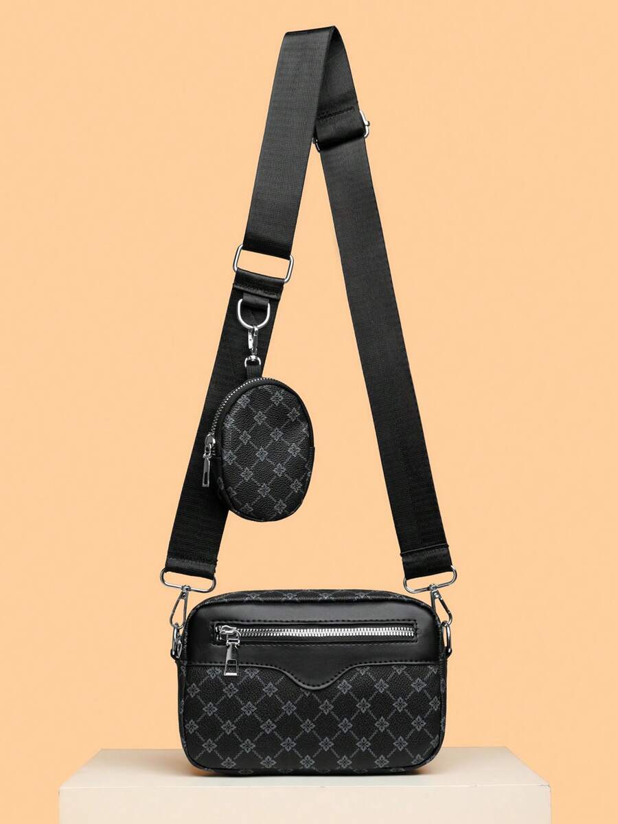 sacoche noir motif etoilee monogramme avec sangle noir et mini sacoche